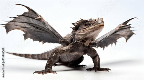 A frilled lizard extending its frill in a defense photo