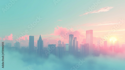 雲に浮かぶ都市と朝焼けした空 © ZUNTA