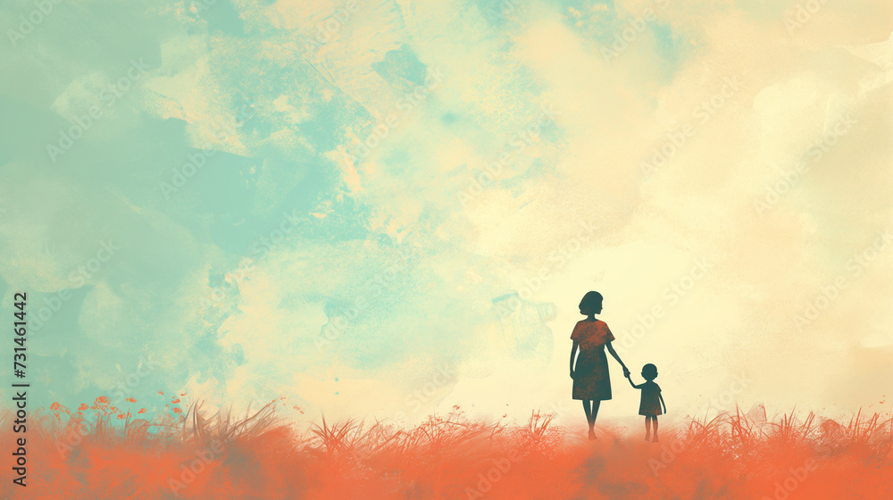 an illustration showing love and grief with mother and child. grief of a child or Mother illustration concept with Mother and child holding hands crossing over. an illustration showing love and grief with mother and child. grief of a child or Mother illustration concept with Mother and child holding hands crossing over.