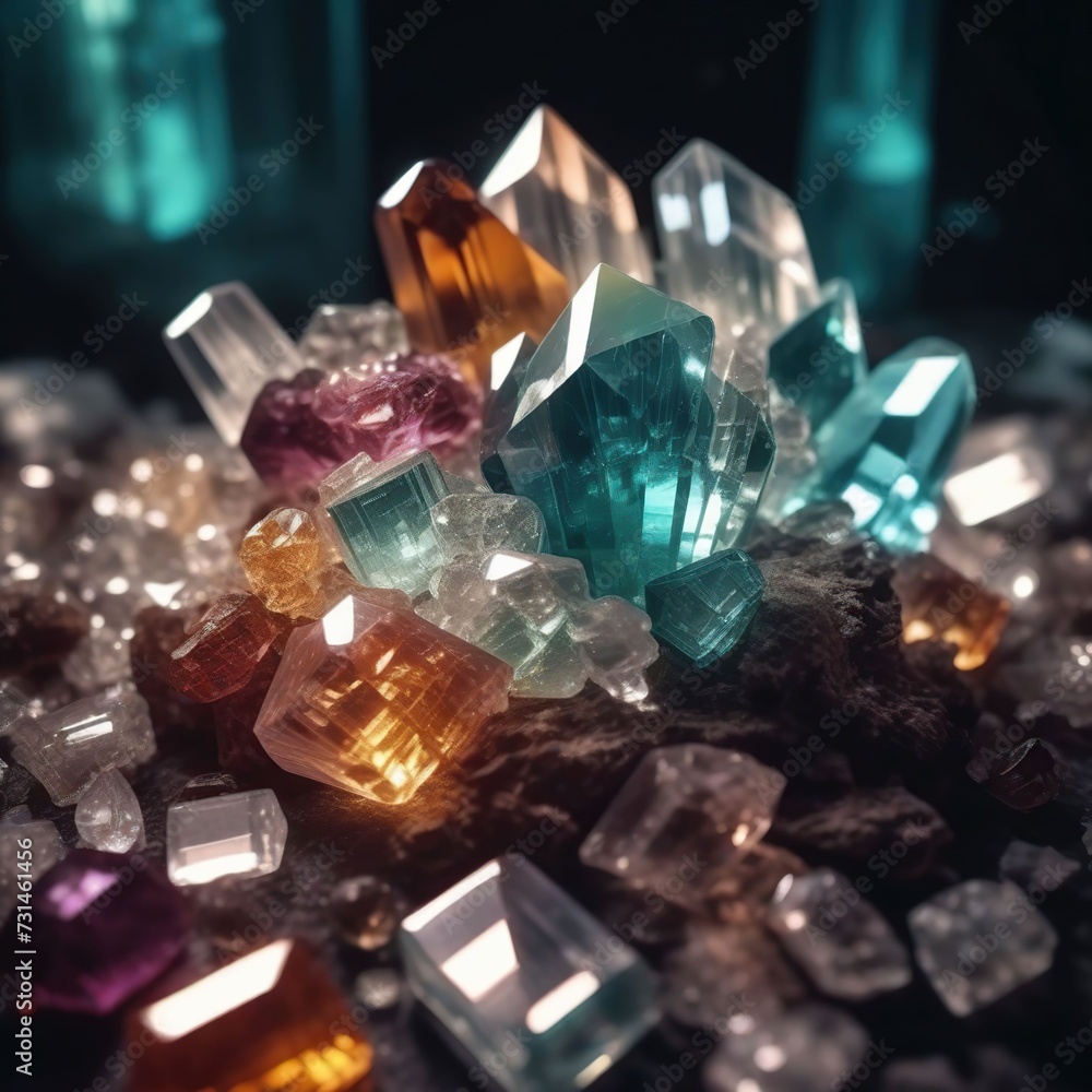 beautiful crystal jewelry with diamonds on a black background. beautiful crystal jewelry with diamonds on a black background.
