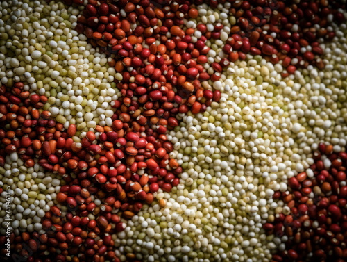 Assorted Quinoa A textured close-up of tri-color quinoa grains, representing diverse natural food options