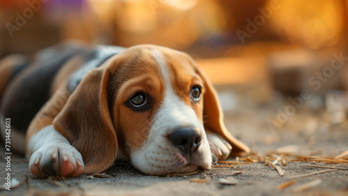 Beagle puppy resting, a moment captured by AI Generative photography.
