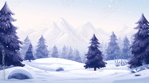 a painting of a winter landscape with snowy fir trees background © Michael