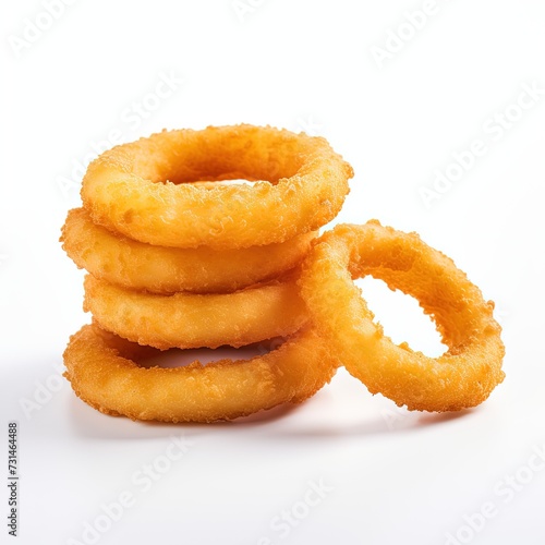 Golden Indulgence: Fast Food Onion Rings, Isolated on White. Crispy, Crunchy, and Irresistibly Delicious, Dive into the Perfect Snack, Captured in Mouthwatering Detail Against a Clean Background