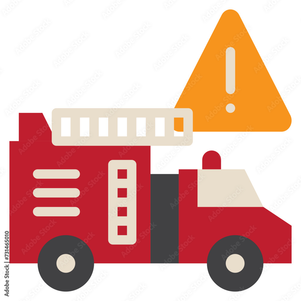 fire fighter truck exclamation caution emergency flat style