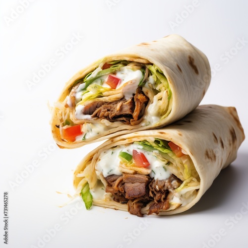 Savor the Moment: Fast Food Shawarma, Isolated on a White Background. Indulge in the Irresistible Blend of Savory Flavors and Middle Eastern Spice, Perfectly Captured for Your Culinary Enjoyment