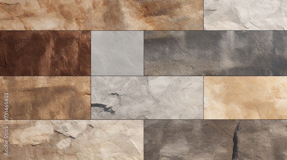 A brown and gray stone wall with square tiles backgound. A brown and gray stone wall with square tiles backgound.