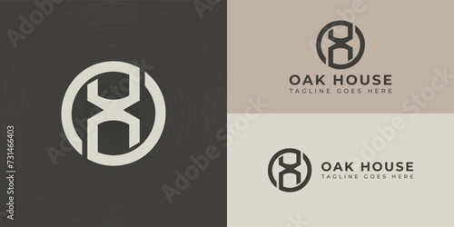 Abstract initial letter OH or HO logo in soft gold color isolated in solid green background applied for construction company logo also suitable for the brands or companies have initial name HO or OH