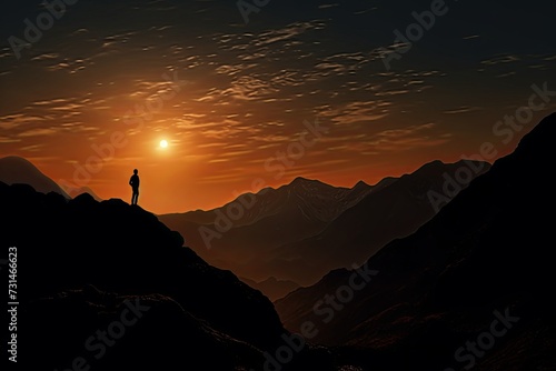 Person seen standing on top of hill during sunset © rushay