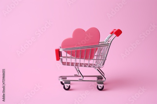 Shopping cart against pink background 