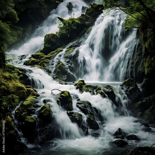 A close-up of a cascading waterfall  capturing the sheer power and beauty of nature in motion