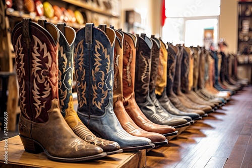 Stylish leather boots on display  photo