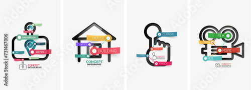 Set of infographics with line design icons. Vector illustration For Wallpaper, Banner, Background, Card, Book Illustration, landing page