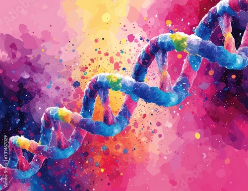 Colorful Background with human dna spiral in violet and blue colors. vibrant illustration