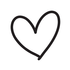 Hand drawn outline of heart for black and white sticker, tattoo, fabric print, decorations, clip art, love logo, icon, Valentine's Day, social media post, card, sign, symbol, February element