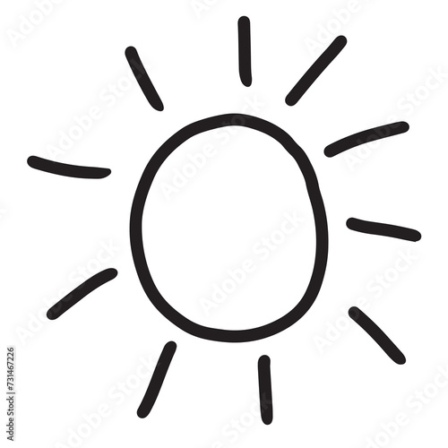 Hand drawn sun outline for summer, picnic element, stickers, logo, icon, clip arts, tattoo, decorations, shirt print, card, social media, colouring book
