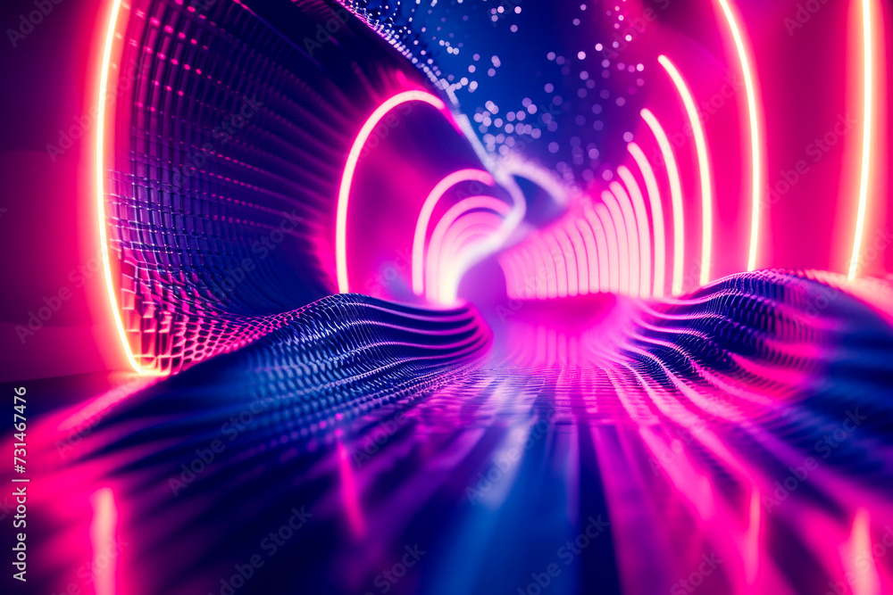 Fototapeta premium Futuristic Tunnel with Vibrant Neon Lights.