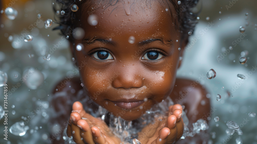 Happy African children playing in the water