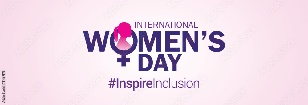 International women's day concept poster. Woman sign illustration background. 2024 women's day campaign theme- #InspireInclusion - obrazy, fototapety, plakaty 