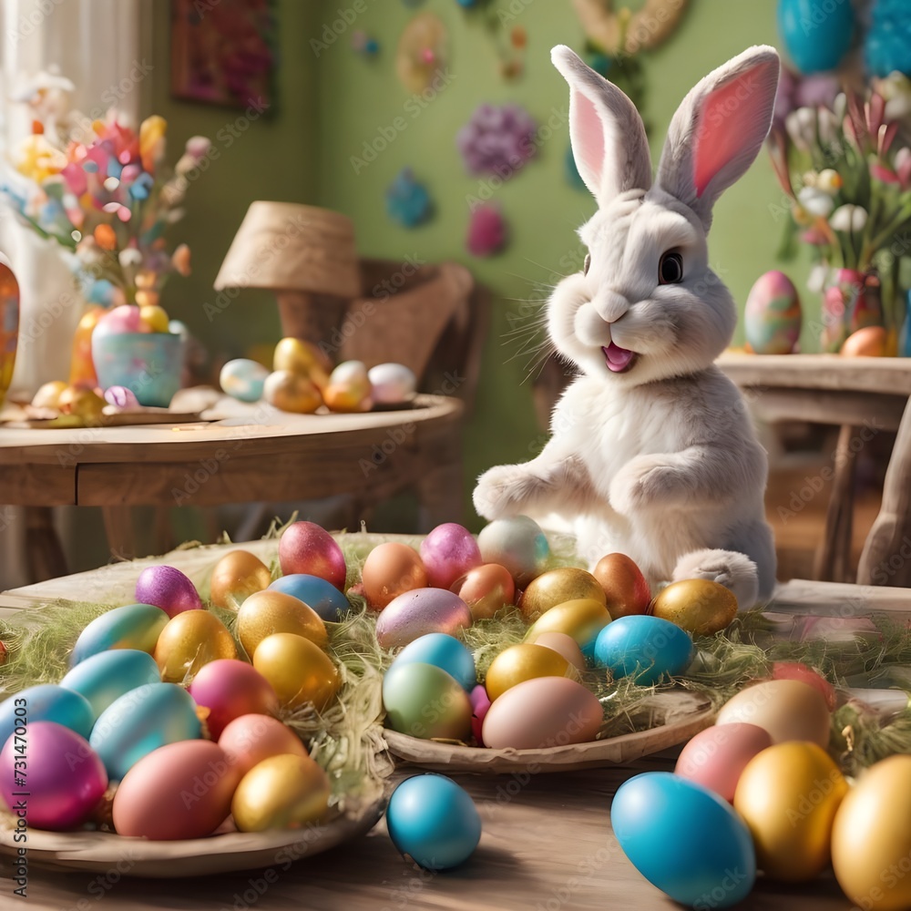 custom made wallpaper toronto digitalCrazy Easter bunnies, funny and cute. Colorful easter eggs