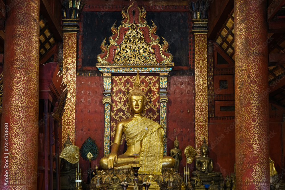 Buddhist Temple with Buddha Statue and Ornate Architecture