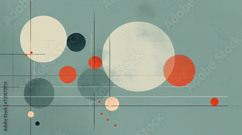 Abstract techno background with circles and lines. Minimal geometric compositions. Techno backdrop. Digital art. Illustration for cover, card, banner, poster, brochure or presentation.