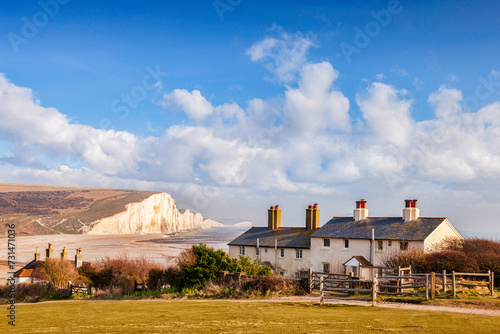 Seven Sisters, Sussex, England, UK, and the famous coastguard cottages. photo