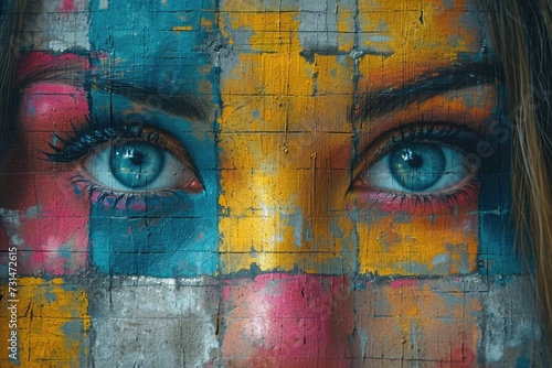 close up face of woman eye portrait with abstract painting on the face comeliness