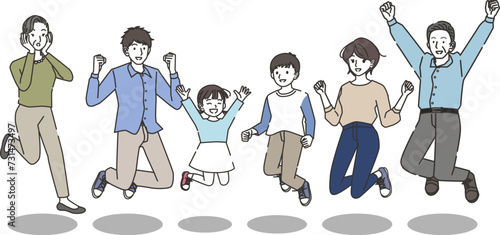 ジャンプする家族のイラスト
