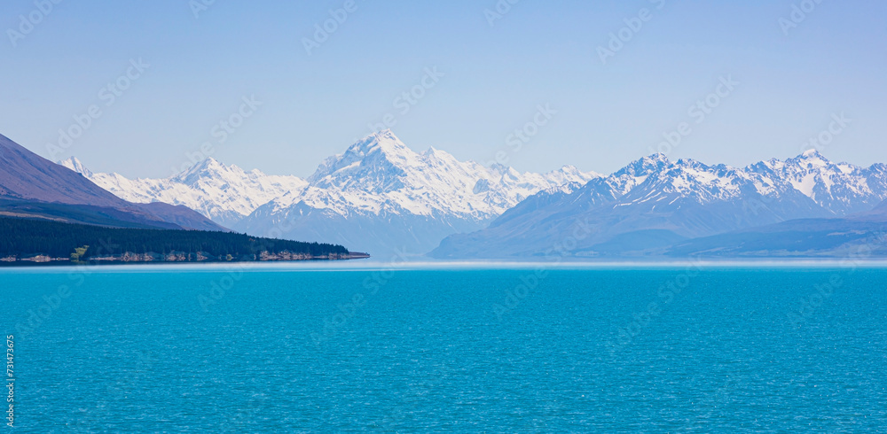 Panoramic view with mountain of  alpine as snow-capped mount peaks in  Winter mountains, panorama scene