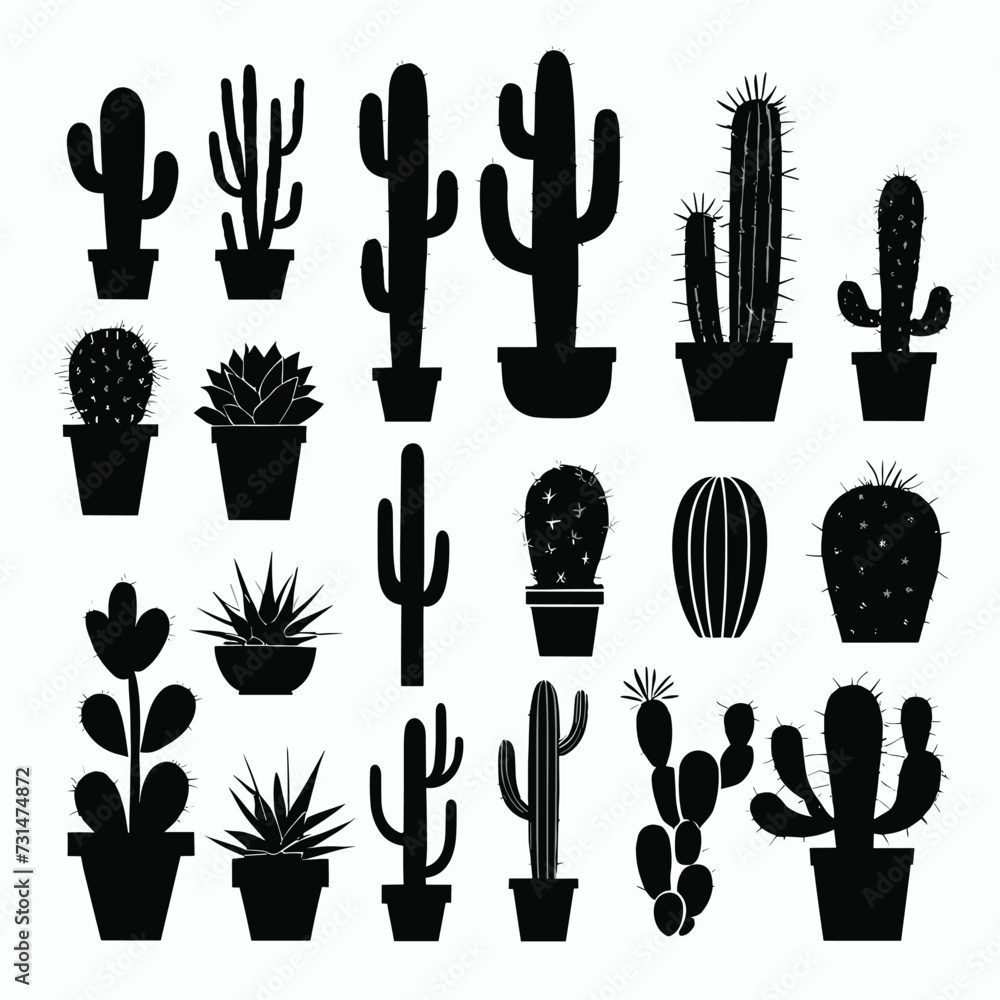 Fototapeta premium Cactus silhouette set collection of cacti silhouettes vector illustration