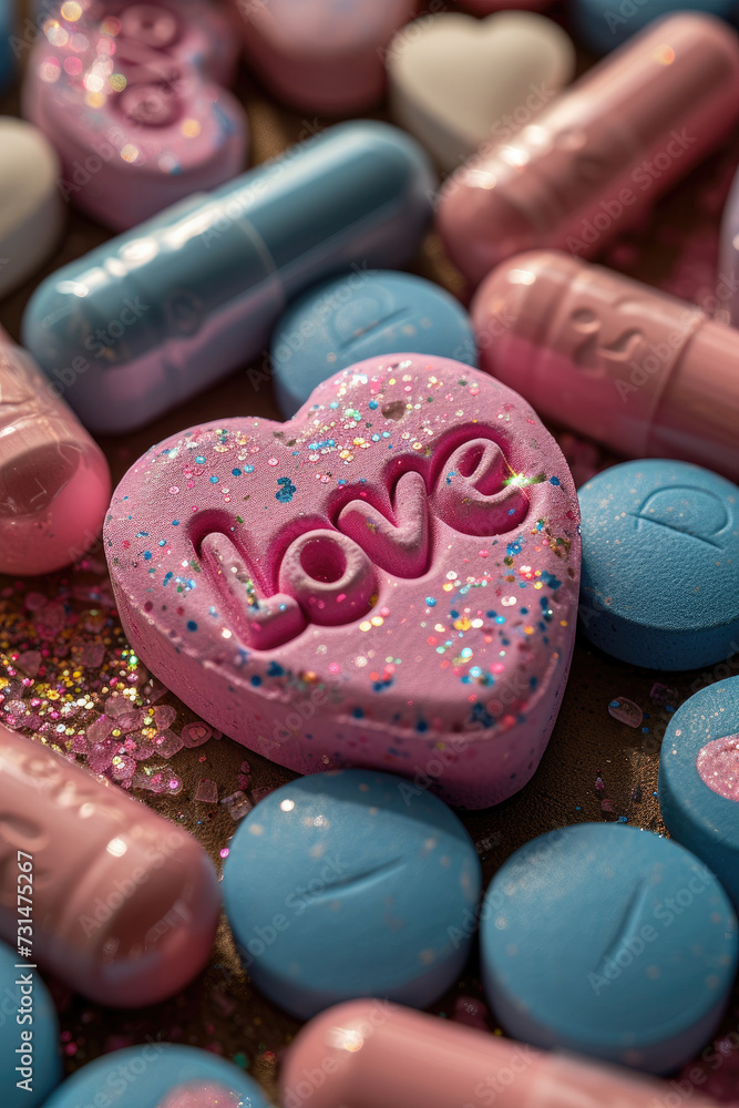 Heart-Shaped Candy or pills Spelling Love Heart-Shaped Candy or pills Spelling Love