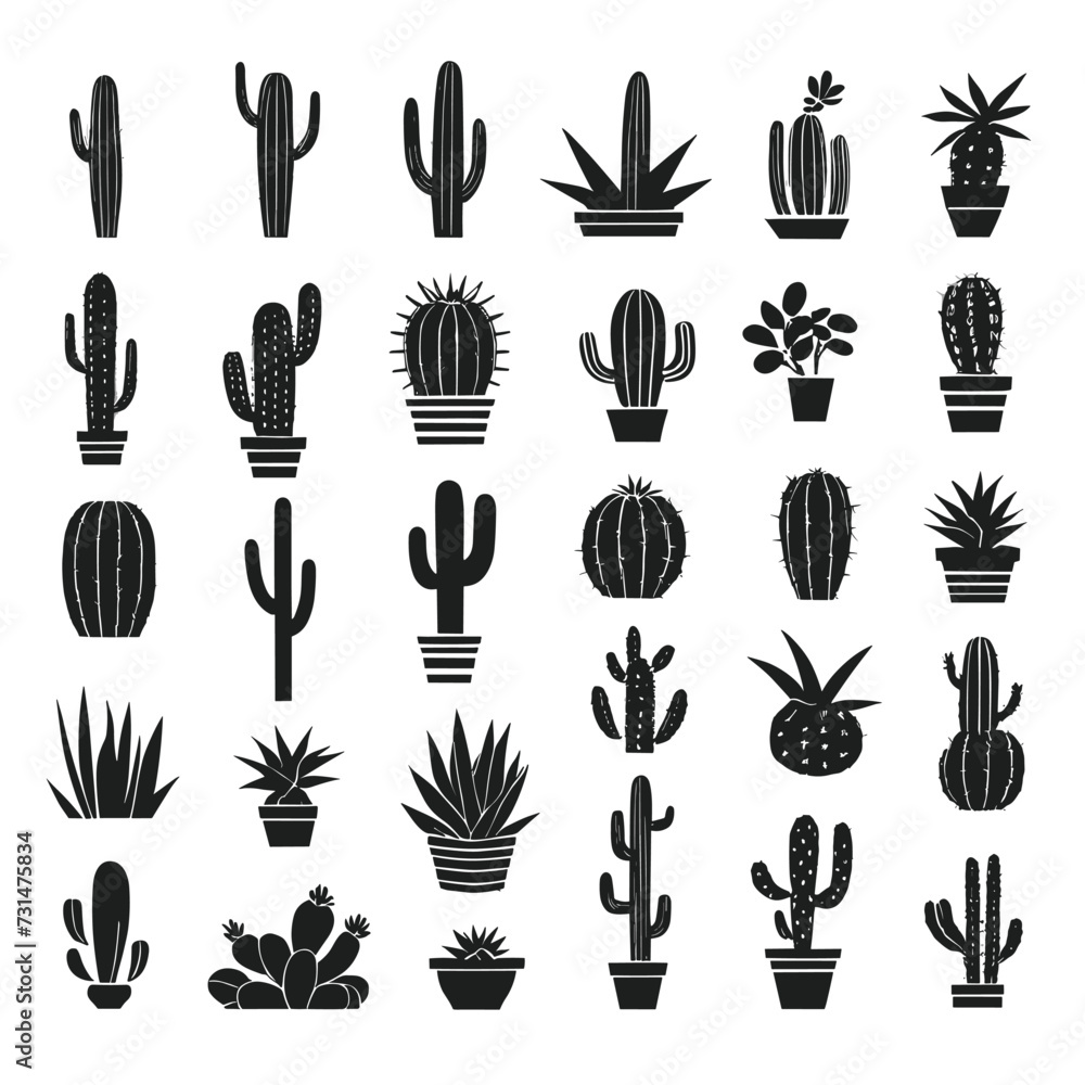 Fototapeta premium Cactus silhouette collection set of cacti silhouettes vector illustration
