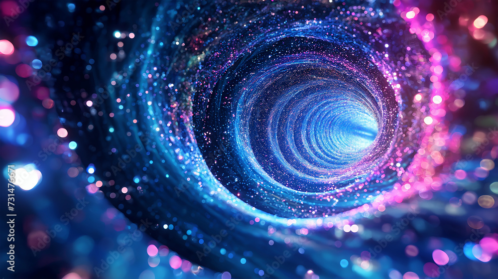 Fototapeta premium Abstract tunnel or wormhole galaxy science fantasy concept design, glitter and blurred vision,