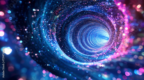 Abstract tunnel or wormhole galaxy science fantasy concept design, glitter and blurred vision, photo