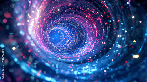 Abstract tunnel or wormhole galaxy science fantasy concept design, glitter and blurred vision,