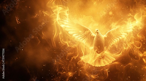 Embrace Divine Fire! Winged Dove in Flames Symbolizes the Holy Spirit. Ignite Your Faith with Powerful Imagery. Perfect for Spiritual Inspiration!