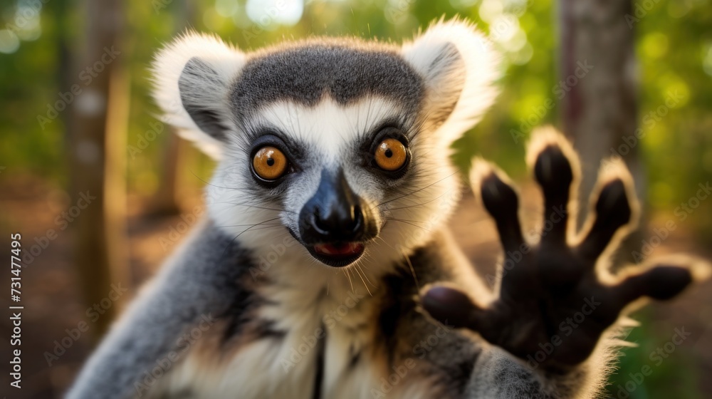 Obraz premium Happy lemur pleased to welcome you.