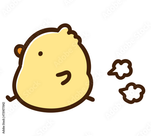 左側に向かって走るかわいいひよこのキャラクターのデフォルメイラスト