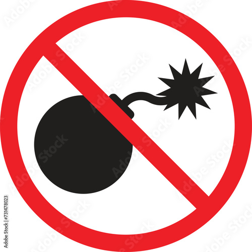 Bomb ban sign . No explosion sign . Exploding bombs prohibition sign . No bomb sign vector