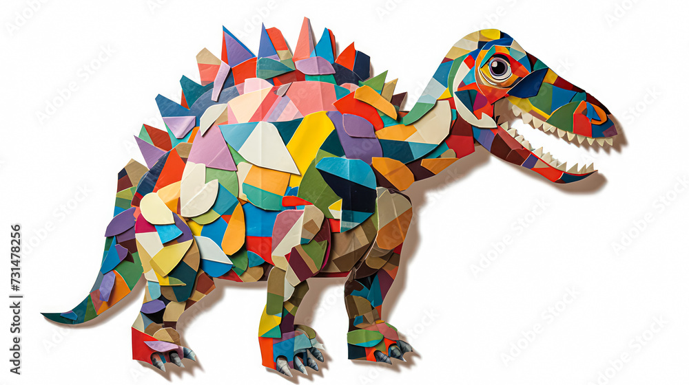 Obraz premium A captivating dinosaur illustration crafted from vibrant pieces of 3D paper