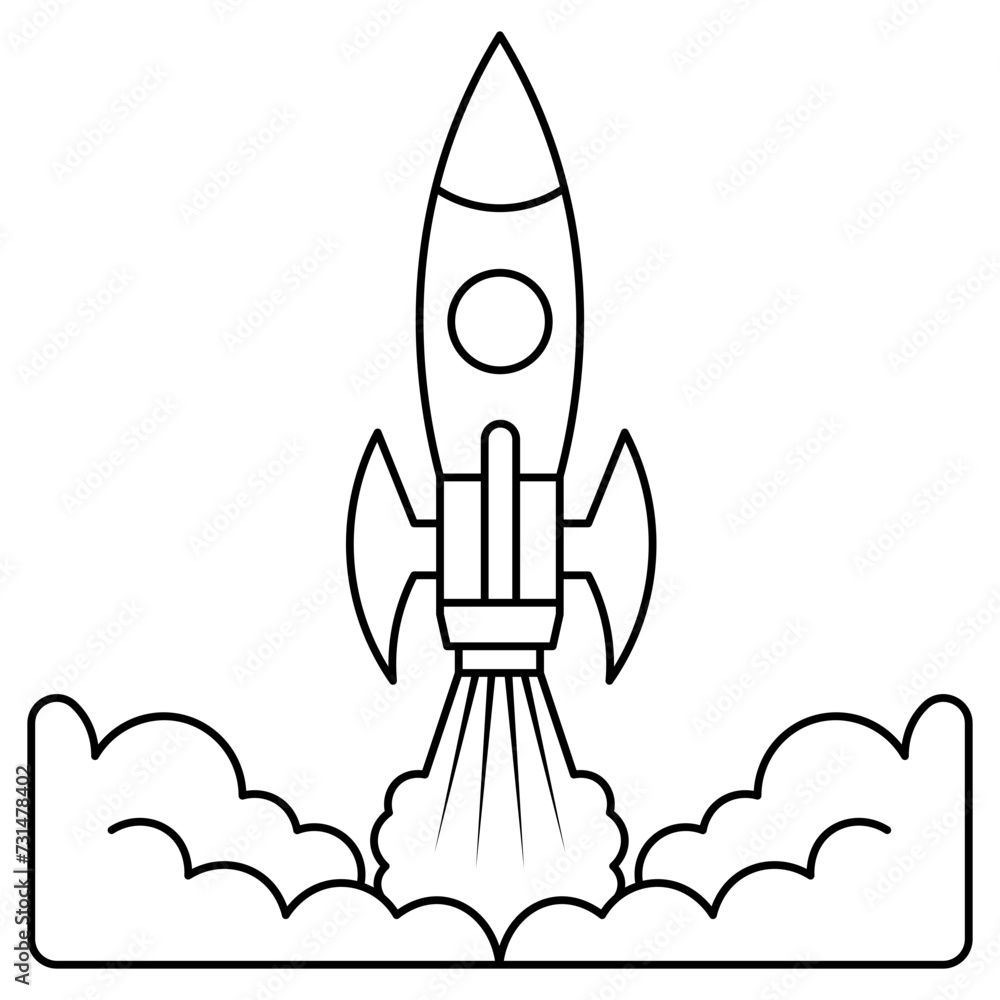 Rocket launch line art element. Can be used for landing page, template, UI, web, mobile app, poster, banner, flyer Rocket launch line art element. Can be used for landing page, template, UI, web, mobile app, poster, banner, flyer