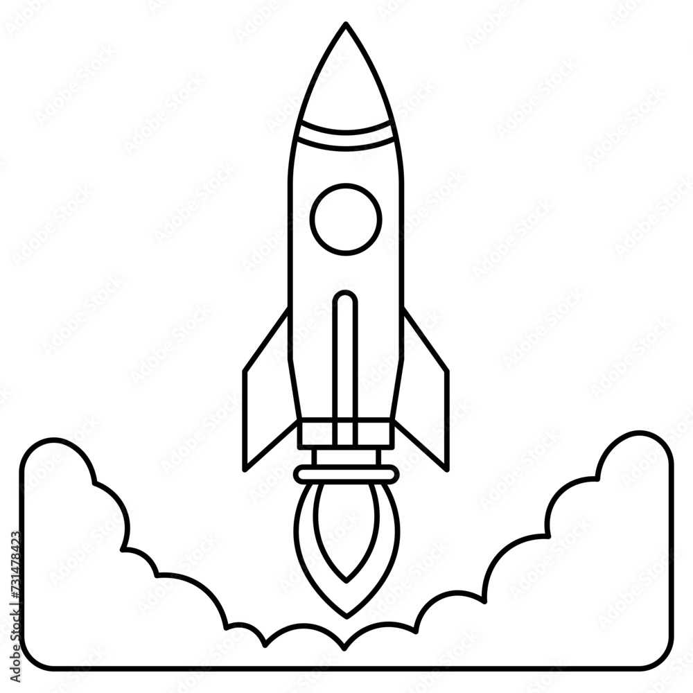 Rocket launch line art element. Can be used for landing page, template, UI, web, mobile app, poster, banner, flyer Rocket launch line art element. Can be used for landing page, template, UI, web, mobile app, poster, banner, flyer
