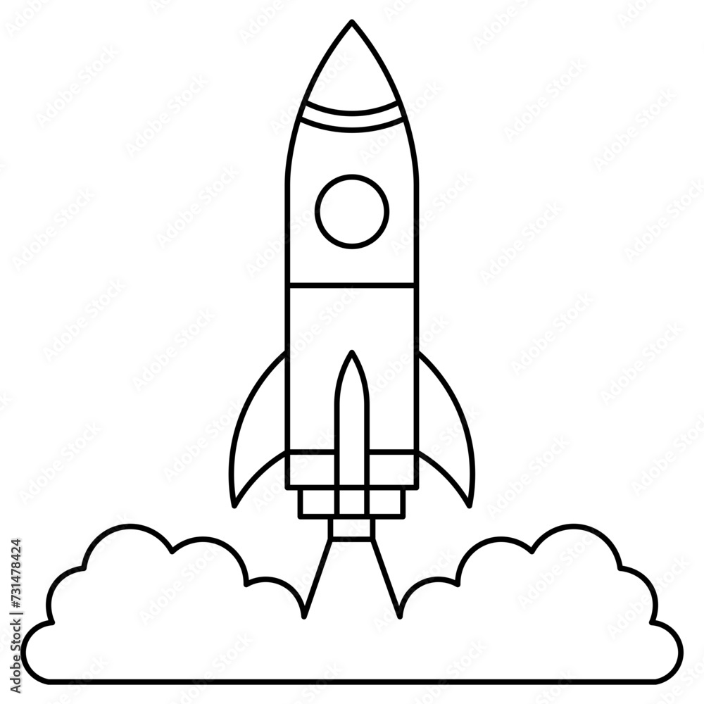 Rocket launch line art element. Can be used for landing page, template, UI, web, mobile app, poster, banner, flyer Rocket launch line art element. Can be used for landing page, template, UI, web, mobile app, poster, banner, flyer