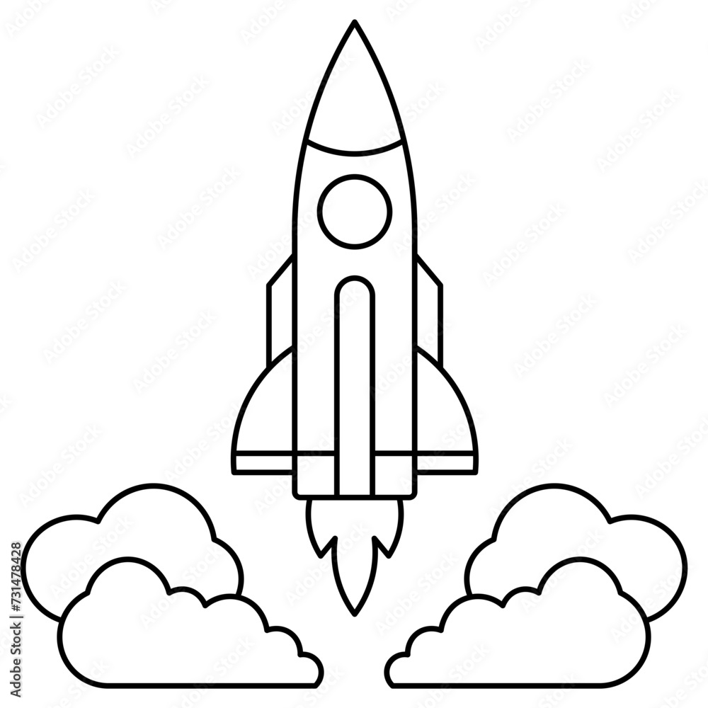 Rocket launch line art element. Can be used for landing page, template, UI, web, mobile app, poster, banner, flyer Rocket launch line art element. Can be used for landing page, template, UI, web, mobile app, poster, banner, flyer