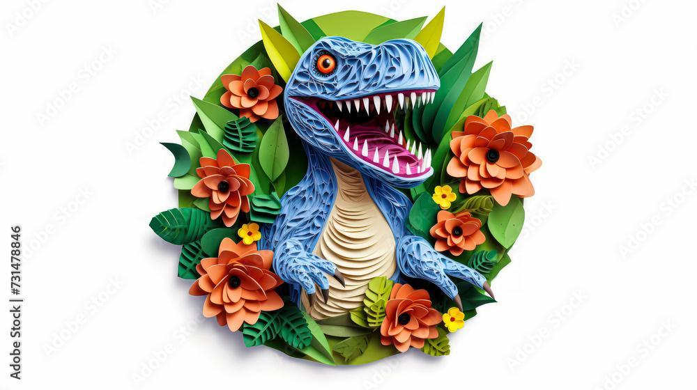 a tyrannosaurus created with the intricate quilling technique