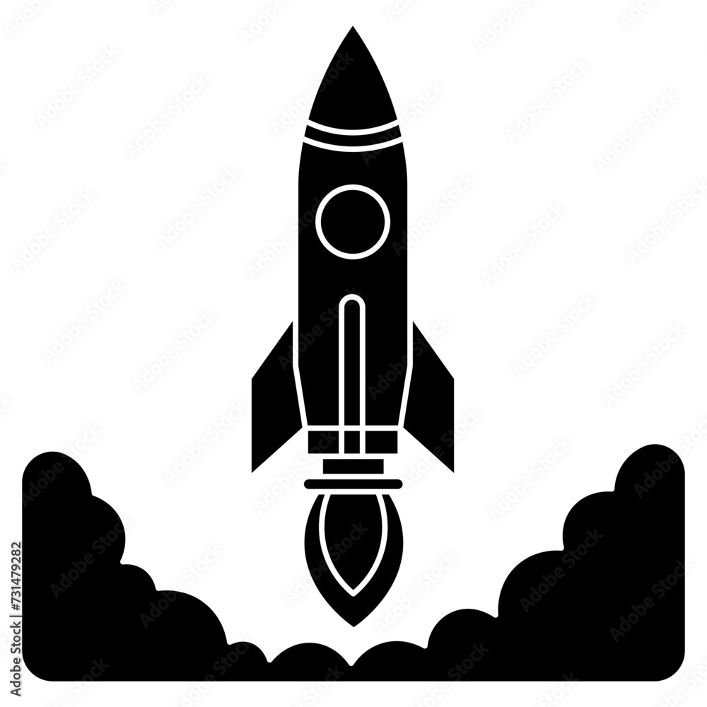 Rocket launch silhouette element. Can be used for landing page, template, UI, web, mobile app, poster, banner, flyer Rocket launch silhouette element. Can be used for landing page, template, UI, web, mobile app, poster, banner, flyer