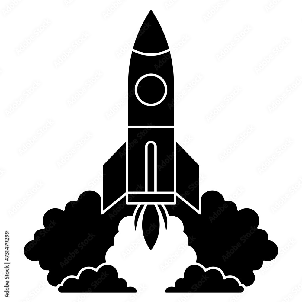 Rocket launch silhouette element. Can be used for landing page, template, UI, web, mobile app, poster, banner, flyer Rocket launch silhouette element. Can be used for landing page, template, UI, web, mobile app, poster, banner, flyer