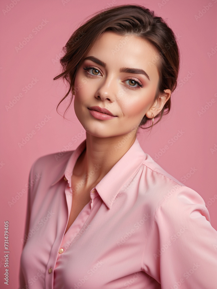 A working woman with high self-confidence, independent, modern, talkative, beautiful and charming, Pink background, Stylish portraits. A working woman with high self-confidence, independent, modern, talkative, beautiful and charming, Pink background, Stylish portraits.