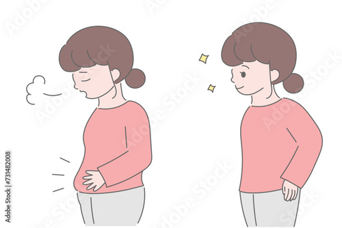 中年女性のダイエットビフォーアフターのイラスト